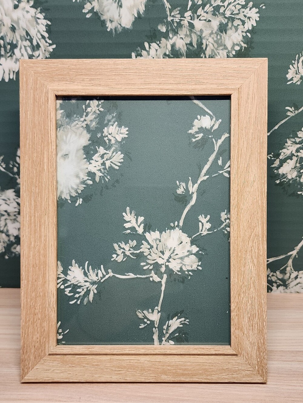 Natural Oak Frame Wall Art - Sage Green Floral Print